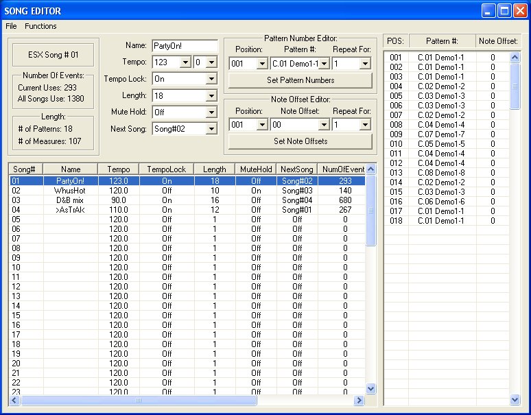 A screenshot of the song editor window